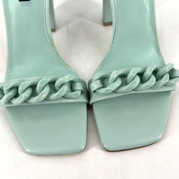 NWOT Nine West Womens Mindful Chain Square‎ Toe Heeled Sandals Mint Green Size 8 - Picture 8 of 11